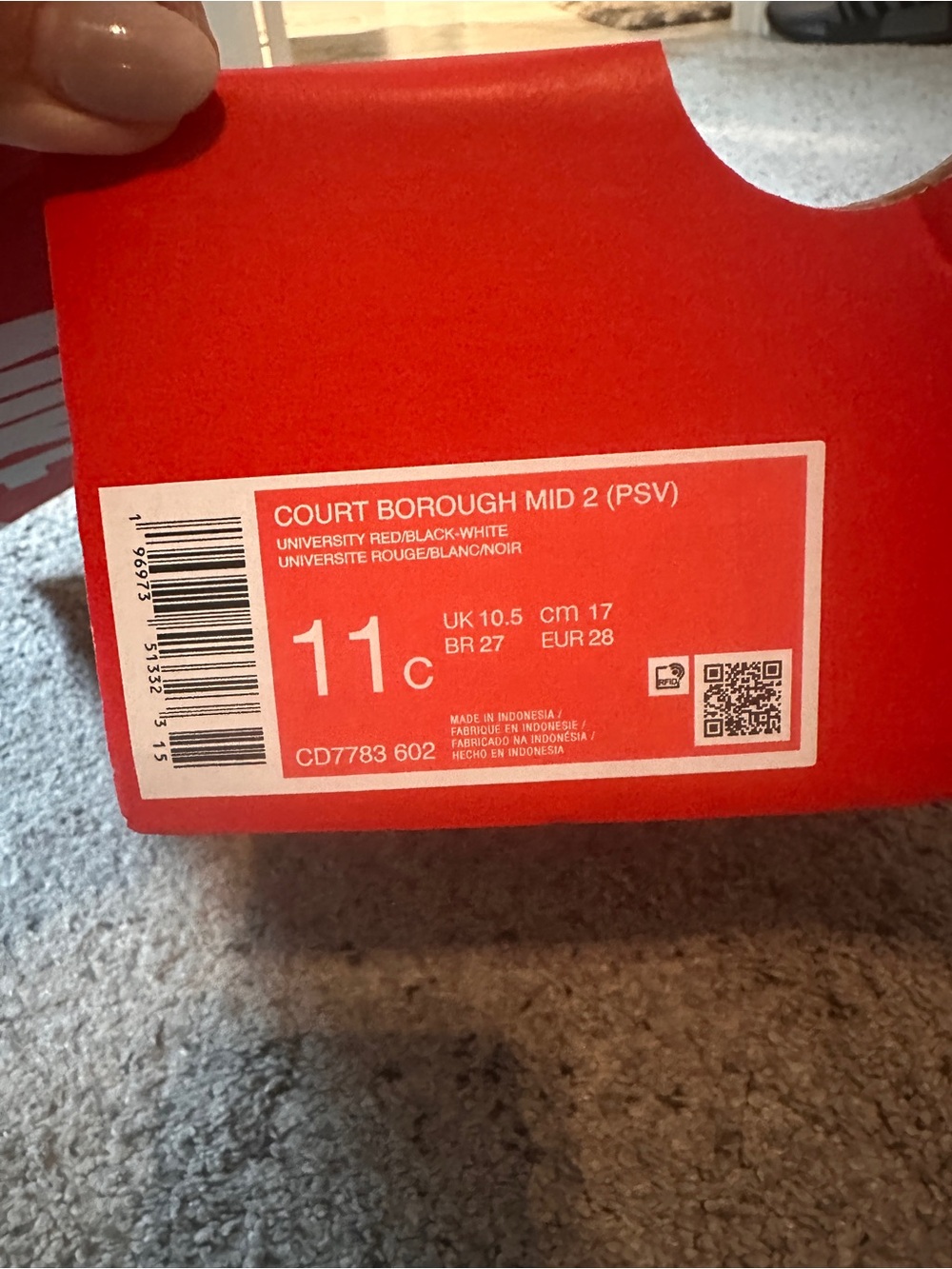 Nike Court Borough Mid 2 (PSV) University Red/Black Toddler Shoes Size 11C NIB - Picture 2 of 7